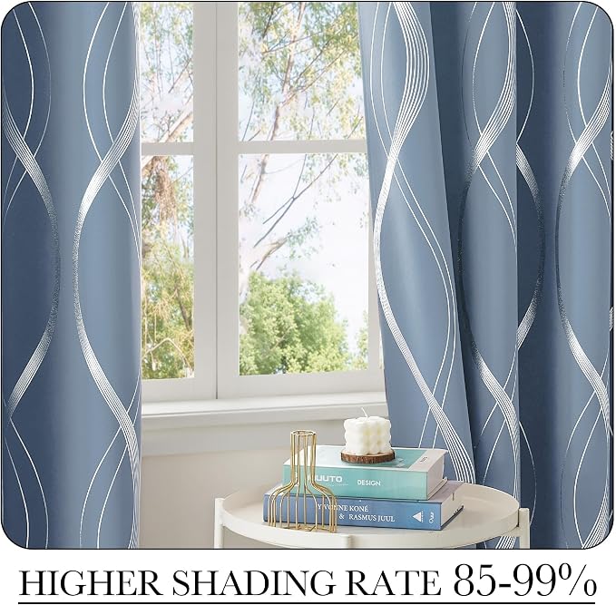 NICETOWN Dusty Blue Patterned Stripe Curtains, W52 x L84 inch | - Image 7