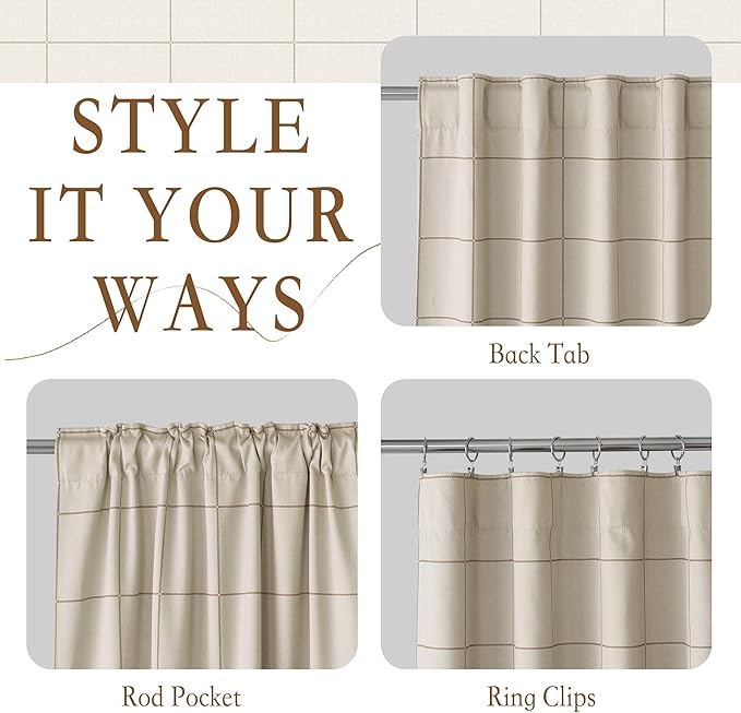 NICETOWN 100% Blackout Taupe Plaid Curtains - Image 4