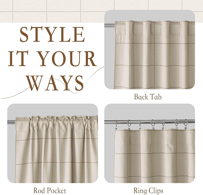 NICETOWN 100% Blackout Taupe Plaid Curtains - Image 3