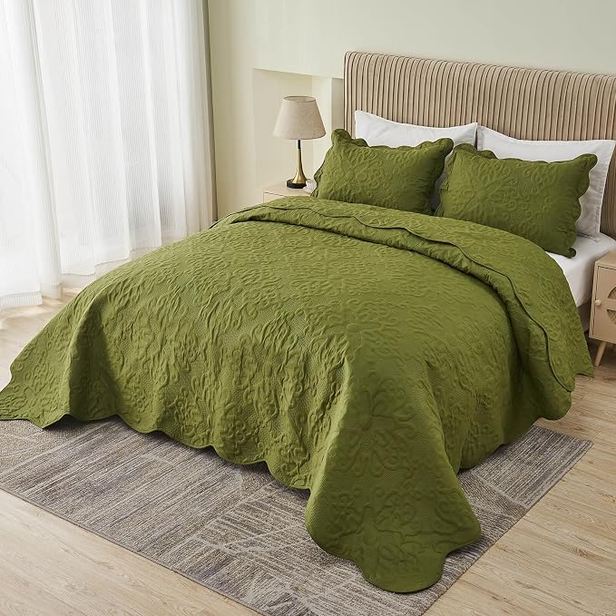 Kingnex Oversized King Bedspreads 128x120 Olive Green | Lightweight, Extra Wide by Kingnex