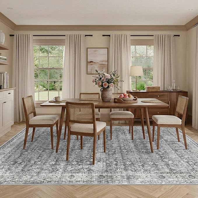 Latte&Fog 6x9 Area Rugs for Living Room Washable Vintage Grey Rugs Large | for - Image 5