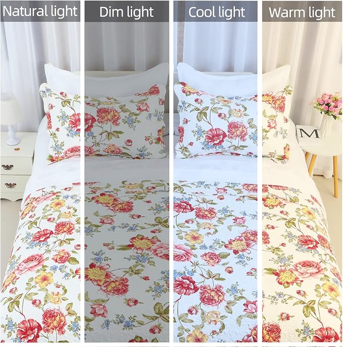 Cmfshape Summer Floral King Quilted Bedspread, Romantic Pink Quilt Set - Image 7