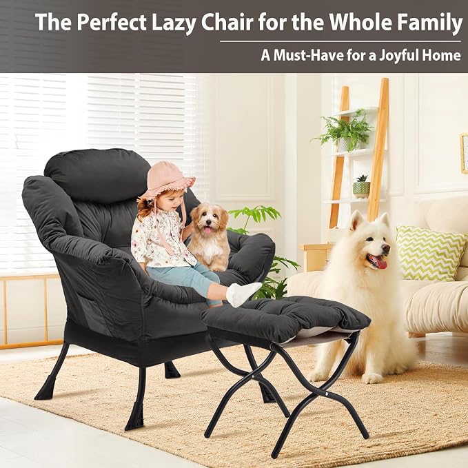 Youtanic Lazy Chair with Folding Ottoman, Accent Chair Velvet Upholstered with - Image 4