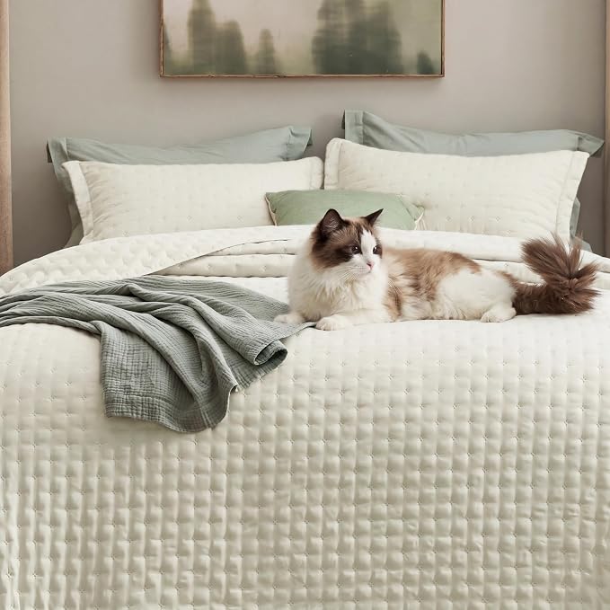 Bedsure Quilts Queen Size Bedspread, Lightweight Comforter, Ivory Coverlet | - Image 6