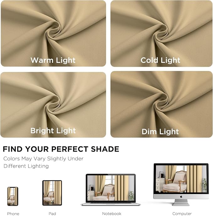 CUCRAF Beige Blackout Curtains 84 Inches Long, Thermal Insulated Noise Reducing - Image 5