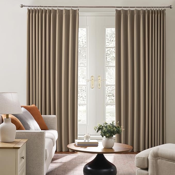 Cappuccino Pinch Pleated 72 Inch Wide Curtains 72 x 84, Thermal Insulated Noise - Image 4