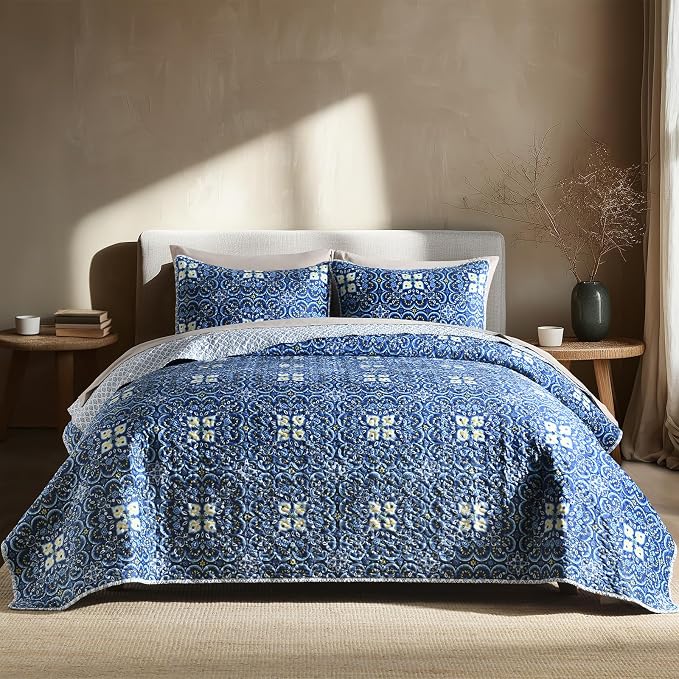 Reversible Quilt Set Queen Size, Boho Floral Patchwork Bedspread Coverlet Set - Image 6