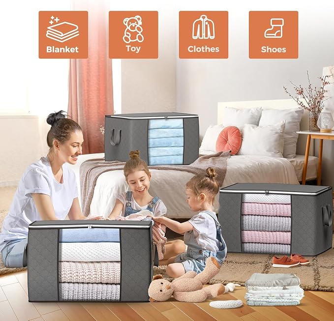 90L Large Storage Bags, 10 Pack Clothes Storage Bins Closet Organizers | - Image 4