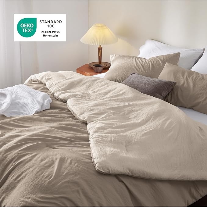 Bedsure Queen Comforter Set, Khaki Beige Soft Prewashed Bedding - Image 4