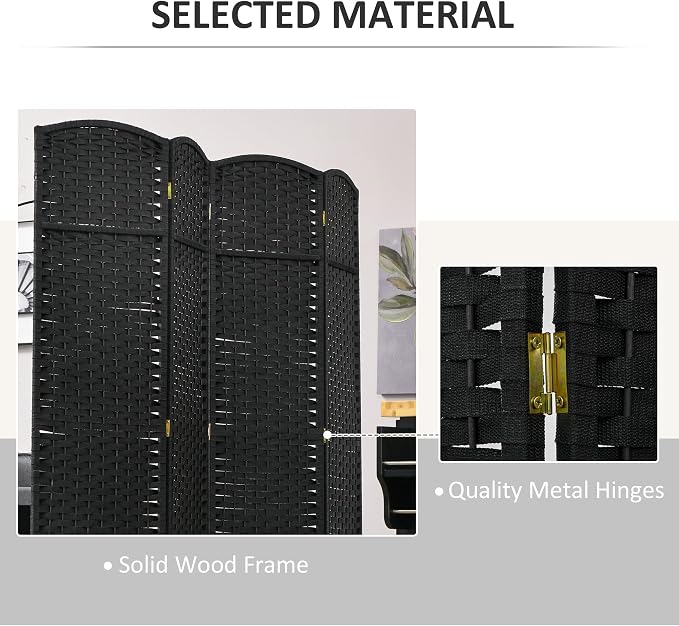 HOMCOM Room Divider 4 Panel Folding Privacy Screen 5.6' Tall Nature Wood | - Image 5