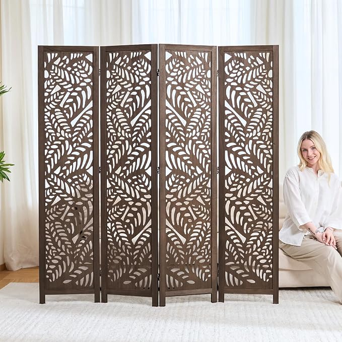 Leaf-Carved Room Divider Privacy Screen - Image 8