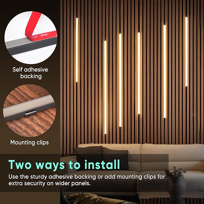 GZBtech Flexible LED Recessed Strip Light for Wood Slat Wall Panels 16.4FT, 3000K Warm White Cuttable Neon Rope Lighting with Remote Control, Dimmable IP67 Waterproof Black Strip Lights, ETL Listed