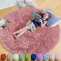 Amdrebio Blush Pink Circle Furry Area Rug 5Ft by Amdrebio