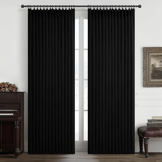 Thick Linen Viral Room Divider Black Out Curtains 90 Inch Long by PleatedDrapes