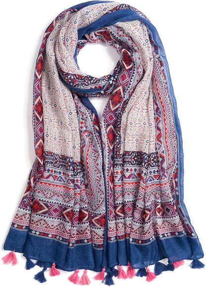 Scarf for Women Lightweight Soft Floral Leopard Printed Scarves Fall Winter Fashion Shawl Wrap with Fringe