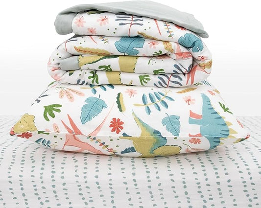 Little Unicorn Toddler Bedding 3-Piece Set | Super Soft & Breathable Muslin Fabric | for Convertible Cribs & Toddler Beds (Boho Dino)