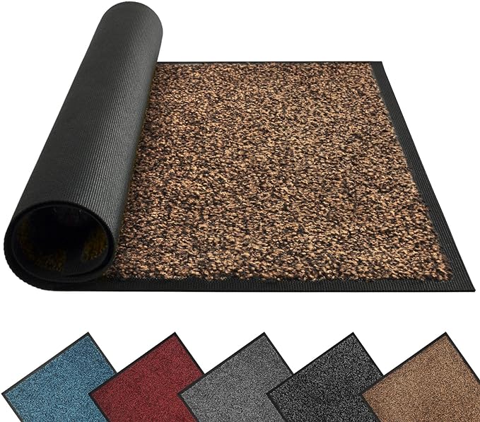 Mibao Front Door Mat, Dirt Trapper Welcome Mat for Outdoor Indoor, Non-Slip Waterproof Doormat, Durable Machine Washable Low Profile Entry Rug for Back Door Outside Patio Porch, 60" x 36", Brown