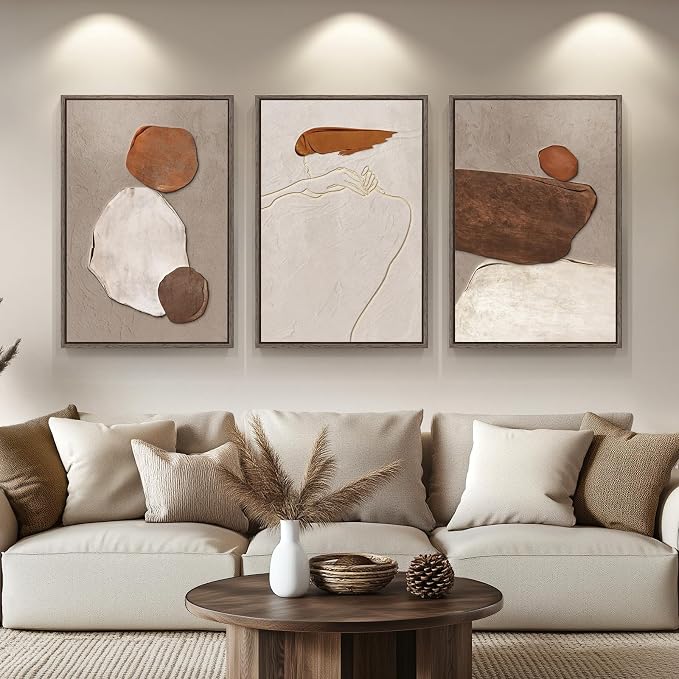 Large Framed Neutral Abstract Wall Art, 24x36 In | Rustic canvas prints by Cuspin