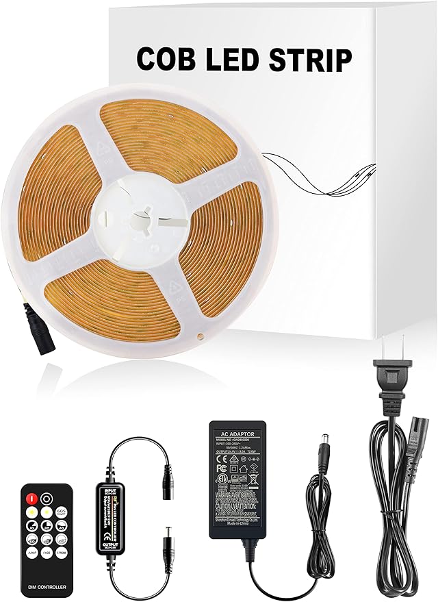 Pandery LED Strip Lights 32.8FT,Dimmable cob led Strip with Adapter and Remote,Superbright 24V led Tape,CRI90+,2700K Warm White led Strips,Indoor Perfect for Cabinet,Room,Kitchen,TV,Mirror