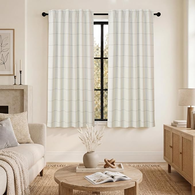 DriftAway 100% Blackout Windowpane Plaid Linen Curtains 54 Inches Taupe | by DriftAway