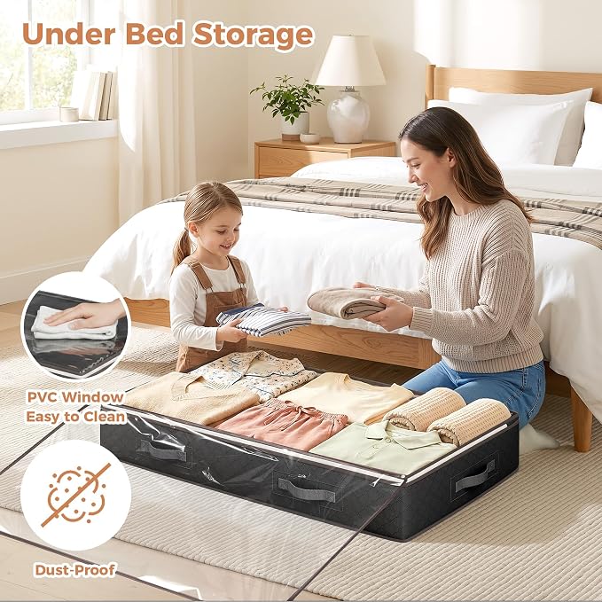 95L Under Bed Storage, 4 Pack Closet Organizers Black | Underbed Storage Bags - Image 2