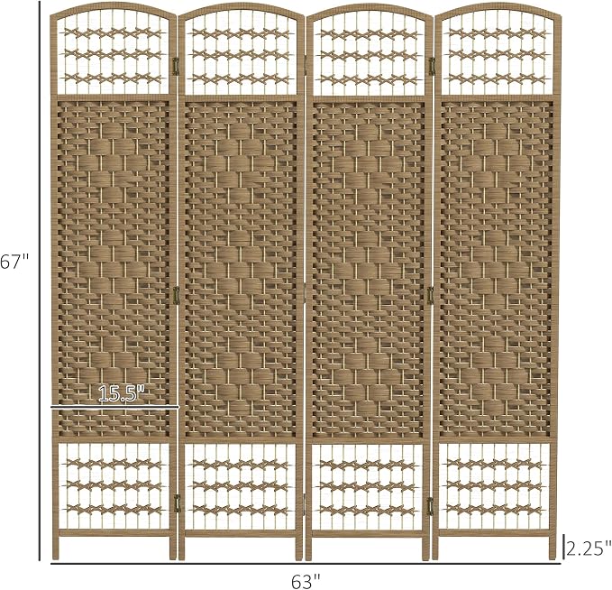 HOMCOM 4 Panel Room Divider, Folding Privacy Screen, Natural | Room Separator - Image 7