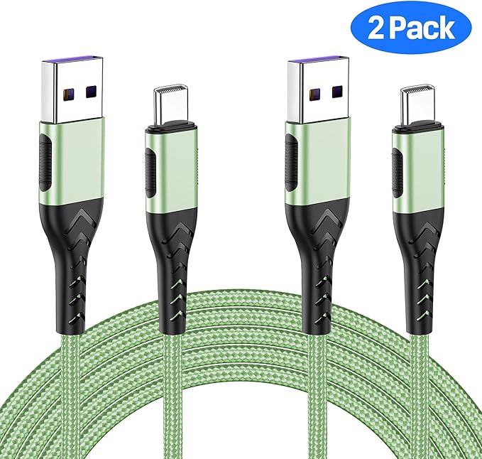 Durcord 2Pack 3ft USB A to USB C Cable - 3 Foot Premium Nylon Braided Type C Cord for Android Phone, Pad, Laptop - Light Green
