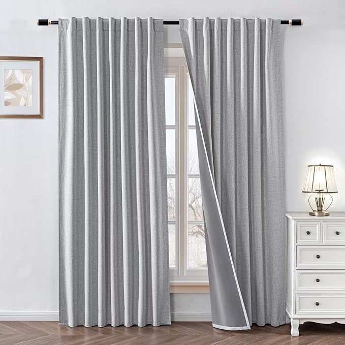 100% Blackout Curtains 84 inch Length 2 Panels Faux Linen Long Drapes by Zyvola