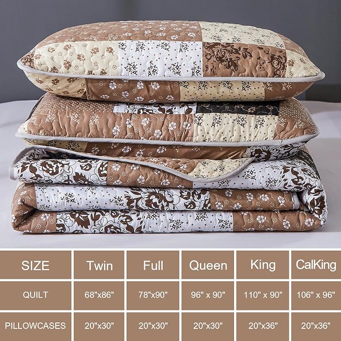 Mybedsoul Brown Quilt Set Twin Size Dorm Bedding, 2 Pieces Plaid Floral - Image 5