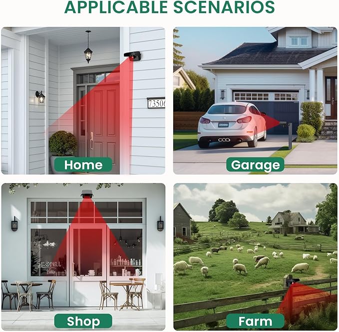 Wireless Driveway Alarm, Outdoor Weatherproof Motion Sensor & Detector with 600ft Range, Microwave Infrared Home Security Alert System for Driveway/Garage/Indoor/Outdoor (1 Receiver+2 Sensors)