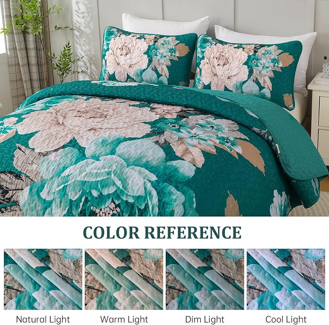 WONGS BEDDING Quilt Queen Size, Soft Microfiber Lightweight Plant Farmhouse Bed - Image 7