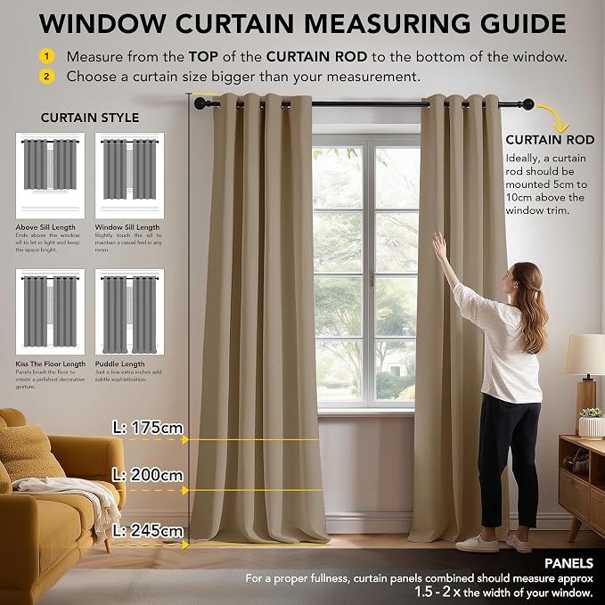 Deconovo Blackout Curtains for Bedroom and Living Room 54 Inches Long | Black - Image 7