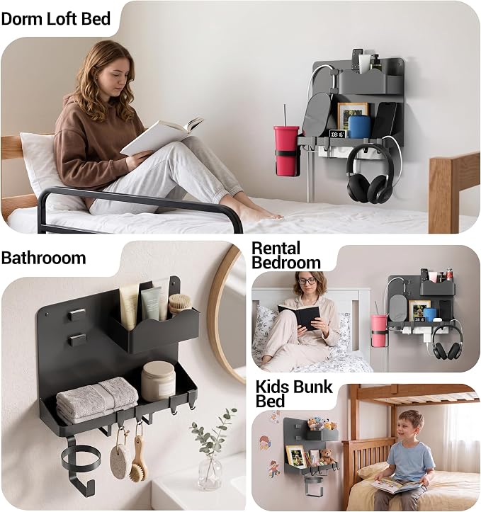 Bedside Shelf, Dorm Room Essentials Metal Floating Shelves | Wall Organizer - Image 6