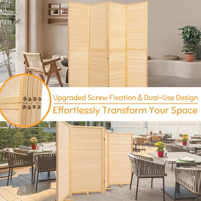 Bamboo Mesh Woven Room Divider 5.6FT, 4 Panel Folding Privacy Screen, Folding - Image 10