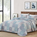 Dobuyly Quilt Set Queen Size, Light Blue/Pink Patchwork Bedspread 3 Pieces by Dobuyly