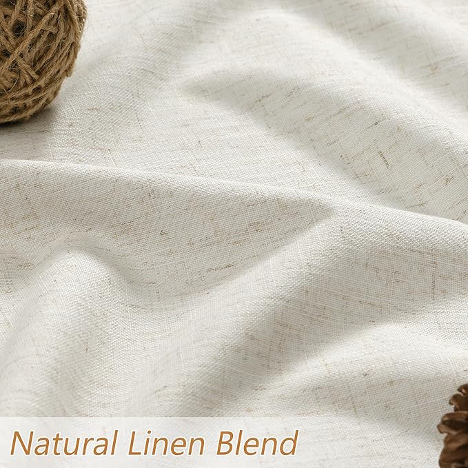 100% Blackout Linen Curtains for Bedroom 63 Inches Long Natural Cream Black Out - Image 5