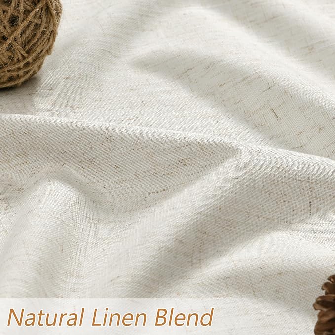 100% Blackout Linen Curtains for Bedroom 95 Inches Long Natural Cream Black Out - Image 3