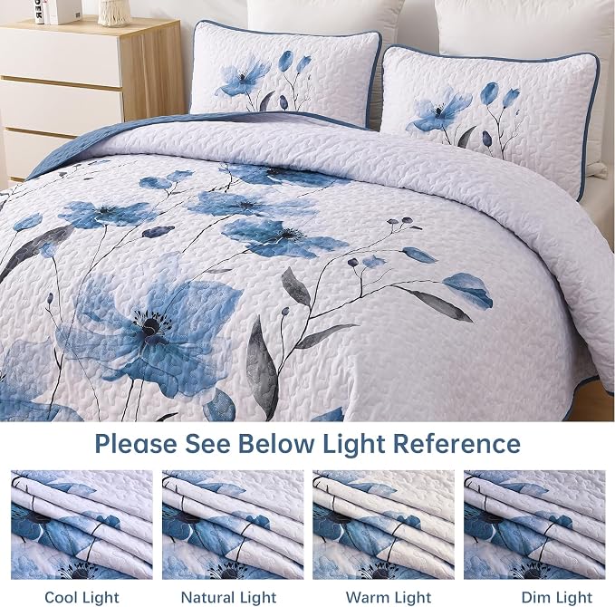 Mybedsoul King Size Quilt Set Blue, Reversible Polyester Coverlet Set - Image 7