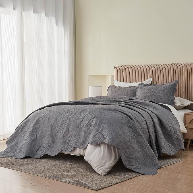 Kingnex Oversized King Bedspreads 128x120 Ultrasonic Quilted Dark Grey | Extra - Image 6