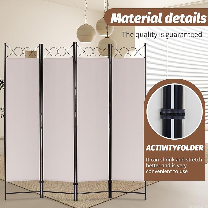 FDW 4 Panel Room Divider and Folding Portable Partition Screen, 6FT Wall - Image 5