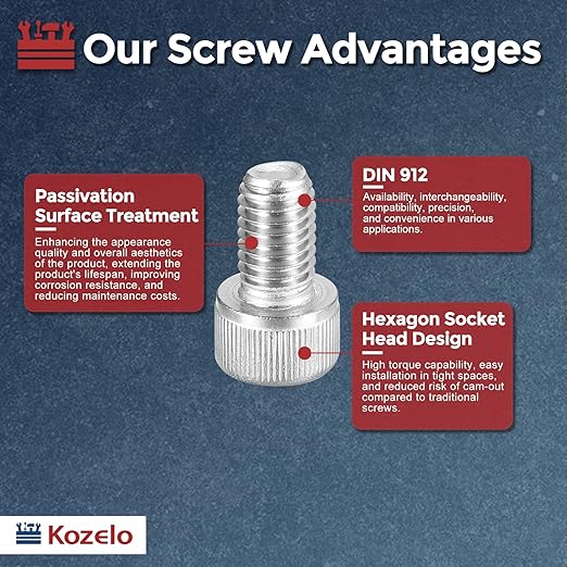 Kozelo 10pcs Socket Head Cap Screws - [M10-1.5 x 16mm] 304 Stainless Steel Allen Socket Drive for Electrical Motor 3D Printing Fan Engine Replacement Use, Silver