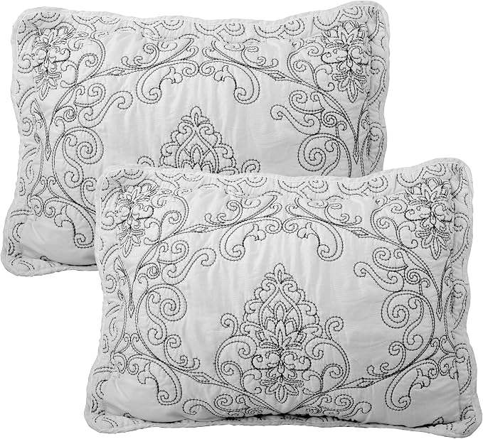 Home Soft Things Damask 4 Piece Bedspread Set, Scalloped Edge Reversible Quilt - Image 3