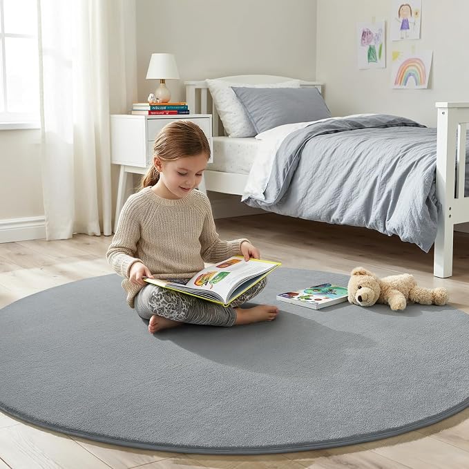 Grey Round Area Rugs 5ft Circle Rugs - Image 4