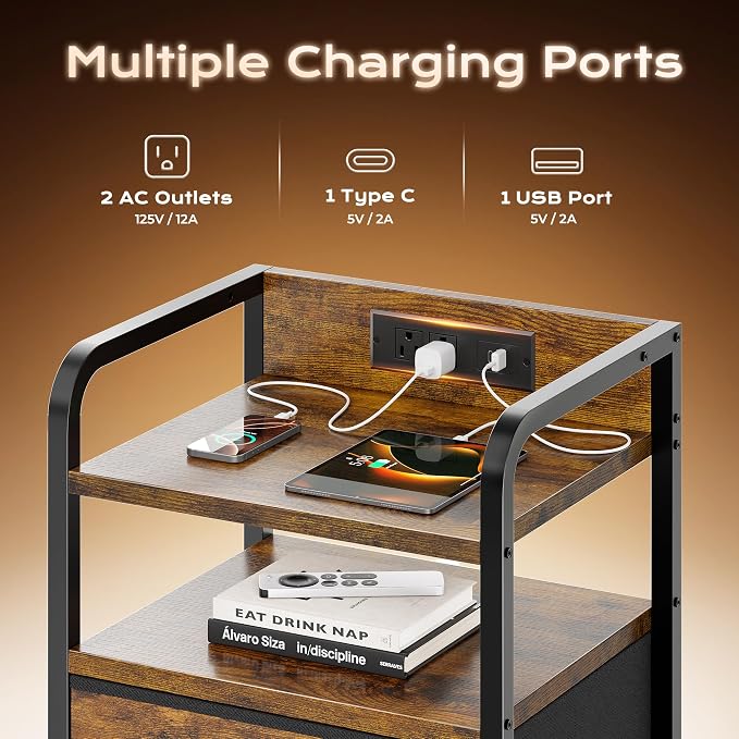 Huuger Nightstands Set of 2, Night Stand, Charging Station and USB-C Ports - Image 4