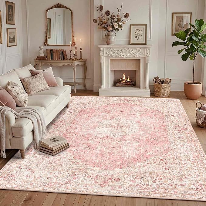Latte&Fog 8x10 Area Rugs for Living Room Washable Large Pink Rugs Cute | Non - Image 3