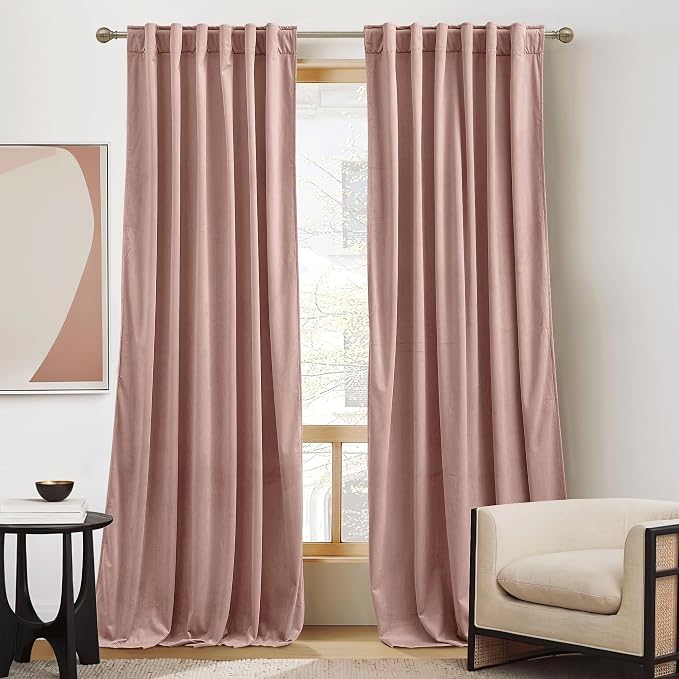 RYB HOME Dusty Pink Velvet Curtains 96 inches by RYBHOME