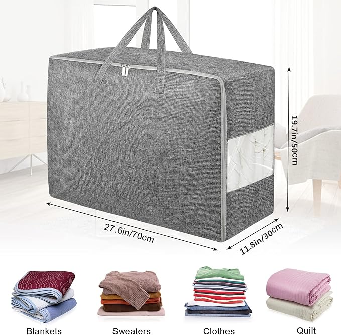 105L Extra Large Storage Bags, Comforter Blanket Storage Bags Grey 2Pack | - Image 2