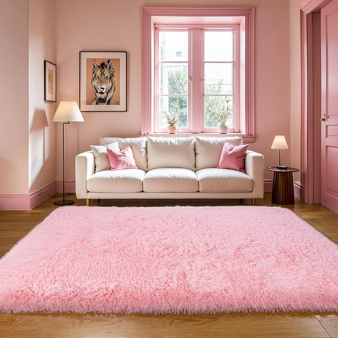 3x5 Thick Pink Fluffy Shag Rug for Girls Bedroom, Plush Carpet | Area Rug for - Image 7