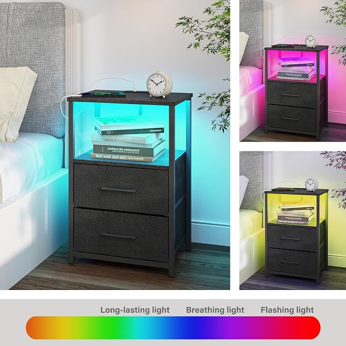 TUTOTAK Nightstands Set of 2, LED End Table - Image 6