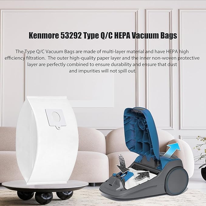 18 Pack 53292 Type Q/C Vacuum Bags,5-Layer HEPA Filter Dust Bags Compatible with Kenmore Canister Vacuum Cleaners 81214, 81414, 81714, 21814 BC2005,BC3005,200/400/600/700/800 Series